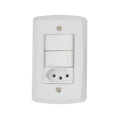 Duplo Simples + Tomada 20a Branco 4x2 Tramontina Lux2 Duplo Simples + Tomada 20a Branco 4x2 Tramontina Lux2