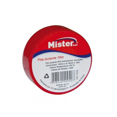 Fita Isolante Vermelha 10m Mister - Alta Resistência e Durabilidade Fita Isolante Vermelha 10m Mister - Alta Resistência e Durabilidade