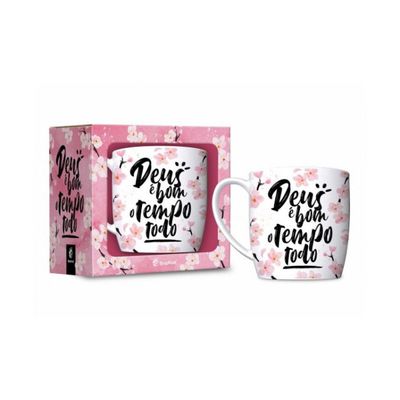 Caneca Porcelana Atacado São Jorge Deus é Bom Tempo Todo 300ml