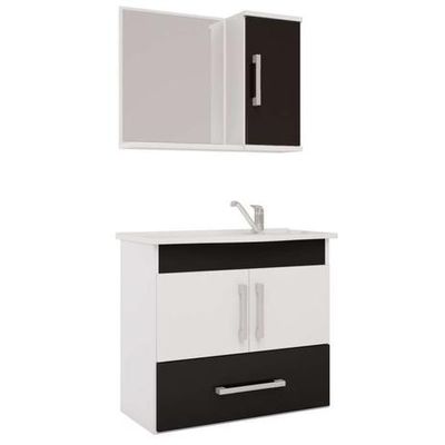 GABINETE P/ BANHEIRO COM ESPELHEIRA ATENAS, BRANCO/PRETO, MGM