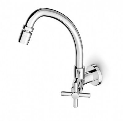 TORNEIRA DE COZINHA DE PAREDE BICA MÓVEL COM AREJADOR ARTICULADO LIFE, CELITE