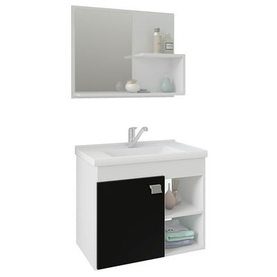 GABINETE P/ BANHEIRO COM ESPELHEIRA LOTUS, BRANCO/PRETO, MGM