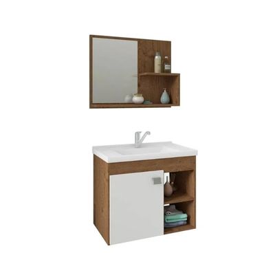 GABINETE P/ BANHEIRO COM ESPELHEIRA LOTUS, AMENDOA/OFF-WHITE, MGM