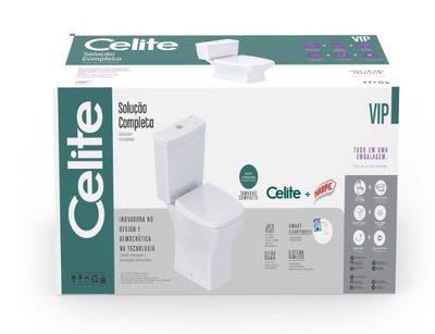 BACIA COM CAIXA + CP INST RIMLESS VIP/HARPIC BR, CELITE