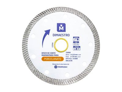 DISCO DE CORTE DIAMANTADO TURBO PORCELANATO 110MM, MOLDIMPLAS