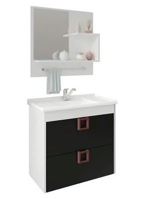 ARMÁRIO LIRIO 59CM C/ESPELHO, BRANCO/PRETO, MGM