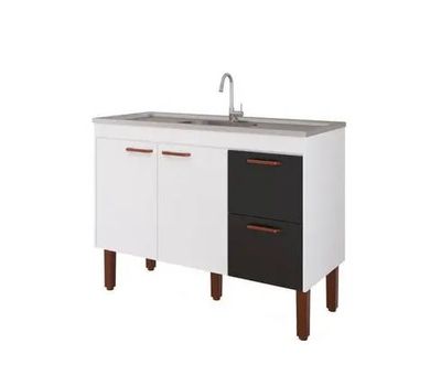 BALCÃO COZINHA SLIM 1,14, BRANCO/PRETO, MGM