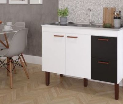 BALCÃO COZINHA SLIM 1,34, BRANCO/PRETO, MGM