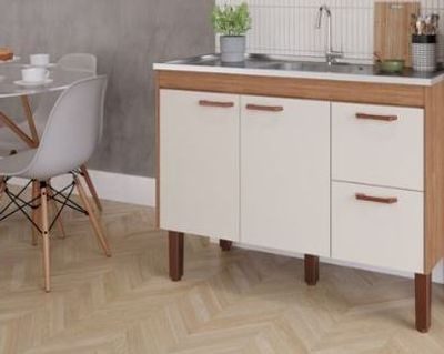 BALCÃO COZINHA SLIM 1,34, FREIJO/OFF WHITE, MGM