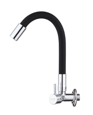 TORNEIRA PAREDE BAIXA METAL CROMADA FLEXIVEL PRETA CIVITT