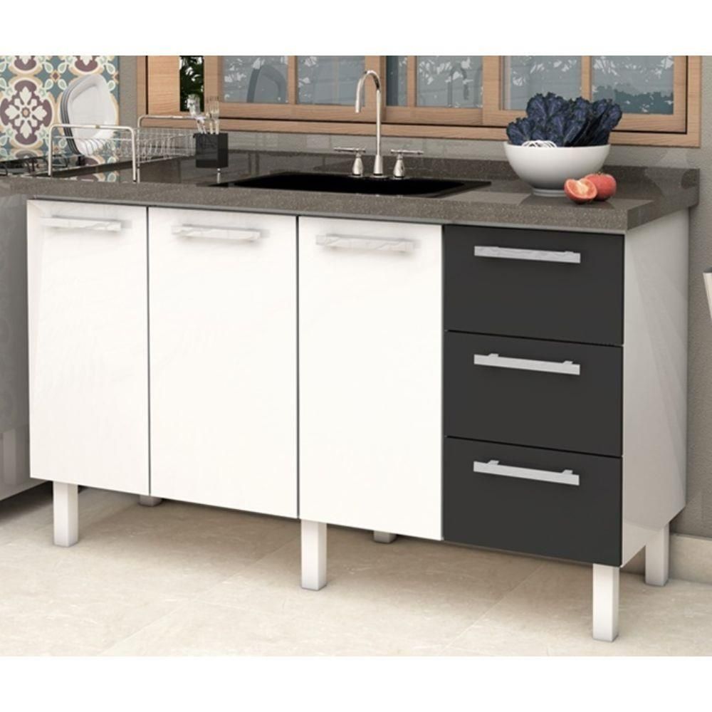 Gabinete Cozinha Aço Para Pia 150cm Vênus Flat 3 Gavetas Cozimax