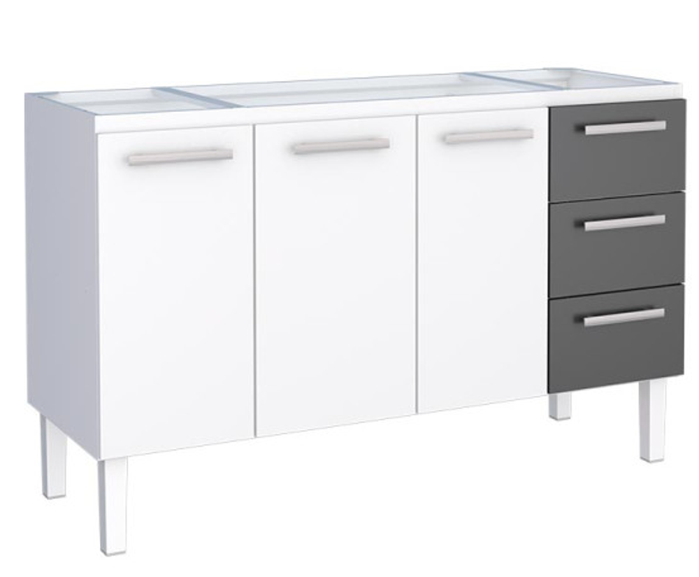 Gabinete Cozinha Aço Para Pia 150cm Vênus Flat 3 Gavetas Cozimax