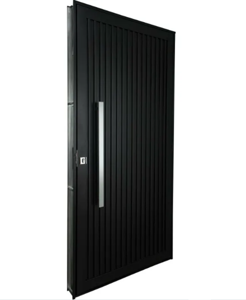 Porta Alumínio Ripada Black Puxador Reto 105x215 Esquerda- Ref