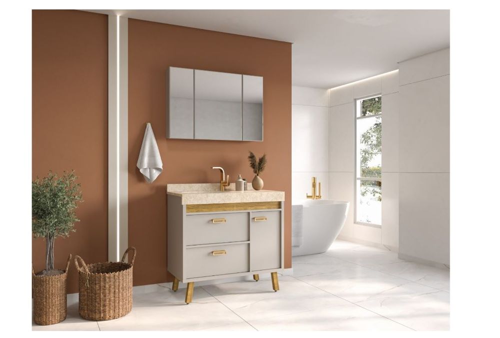 GABINETE MODENA 900 COM ESPELHEIRA FENDI/TRAVERTINO