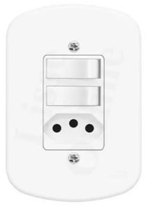 Conjunto com 2 Interruptores Simples e Uma Tomada Padrão 2P+T 10A/250V Blanc - Fame