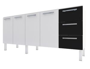 Gabinete de Aço Para Pia De 200cm Vênus Flat 3 Gavetas Cozimax Branco/Preto