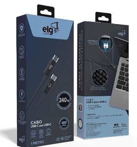 Cabo para Celular USB-C para USB-C 240W 1 Metro Preto - ELG Cabo para Celular USB-C para USB-C 240W 1 Metro Preto - ELG