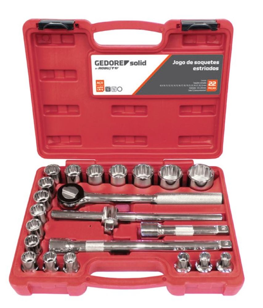 Jogo Soquete Cromado 1/2” 22 Peças D2622 Robust