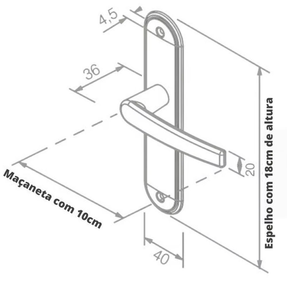 Fechadura Porta de Banheiro Zm Concept 40mm Espelho Inox 401B Preta