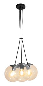 Pendente Globb Vd Ambar 20cm Cabo PP Preto 3Xe27