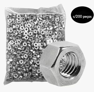 Porca Sextavada 1/4 Zincada Pacote com 200 Unidades