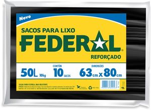 Saco para Lixo 50 Litros Preto Pacote com 10 Unidades