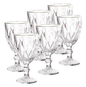 Conjunto 6 Taças para Água 325ml de Vidro com Fio de Ouro Diamond