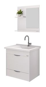 Gabinete com Espelho e Pia Roma Suspenso 55,4 cm Texturizado Branco