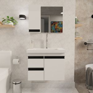 Balcão para Banheiro com Espelho e Pia King 58cm Branco
