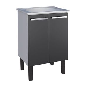 Balcão Aço Venus Porta Preta com Tanque 60cm Branco