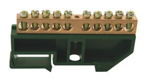 Barramento Terra DIN 10 Ligações com Suporte Verde