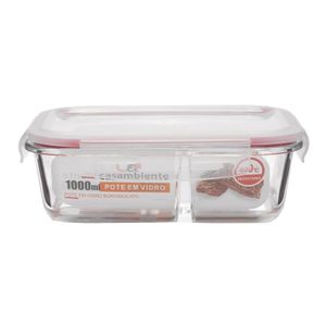 Pote Retangular com Divisoria Tampa Hérmetica Lock 1000ml Simples