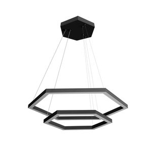 Pendente Led Perfiline Hexagonal 50W 3.000K 2 Aros Bivolt Dourado 60x40cm
