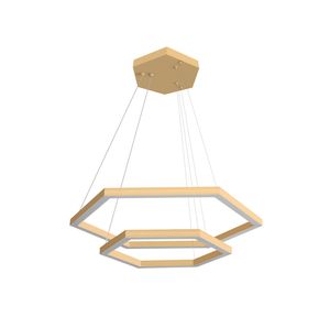 Pendente Led Perfiline Hexagonal 50W 3.000K 2 Aros Bivolt Dourado 60x40cm
