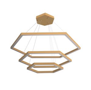 Pendente Led Perfiline Hexagonal 65W 3 Aros 3.000K Bivolt Dourado 60x40x30cm
