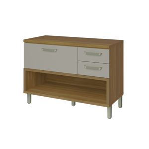 Balcão Princesa 1 Porta 2 Gavetas MDF 120cm com Caixa Organizadora Freijó/Off-White