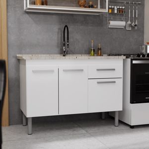 Balcão Gabiente MDP Vitória para Pia Cozinha sem Tampo 1,14m Branco
