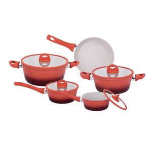 Conjunto de Panelas 05 Peças Miami Vermelho com Fundo Indução Revestimento Cerâmico