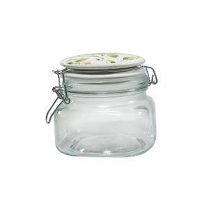 Pote em Vidro Hermético 500 ml com Tampa Cerâmica Desenho Flores