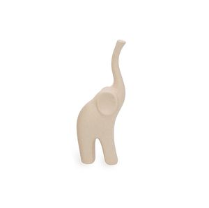 Escultura em Cerâmica Elefante Bege Tromba Erguida Tamanho Médio