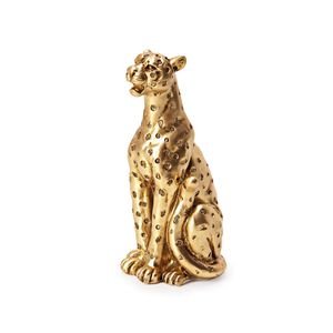 Escultura em Poliresina Leopardo Dourado Sentado