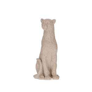 Escultura em Poliresina Leopardo Bege Sentado Médio