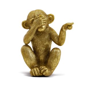 Escultura em Poliresina Macaco Sábio Dourado Olhos Cobertos