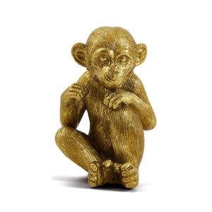 Escultura em Poliresina Macaco Sábio Dourado Orelhas Cobertas
