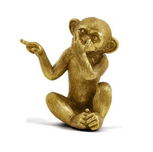 Escultura em Poliresina Macaco Sábio Dourado Boca Coberta