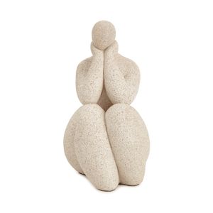 Escultura em Poliresina Mulher Bege Braço no Rosto