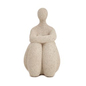 Escultura em Poliresina Mulher Bege Braços Cruzados