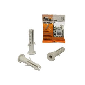 Bucha de Nylon 06 mm x 28 mm com Anel – 50 Unidades