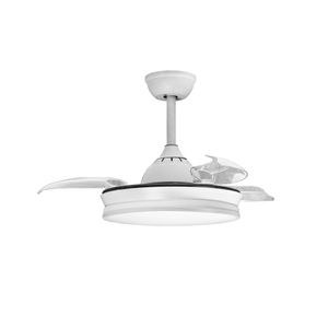 Ventilador de Teto Retrátil 3 Pás Branco Bivolt com LED 24W e Controle Remoto (6 Velocidades)
