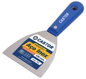 Espátula Aço Inox 100mm Cabo Plástico Reforçado Azul